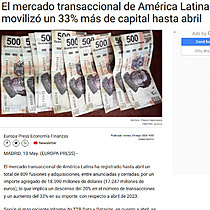 El mercado transaccional de Amrica Latina moviliz un 33% ms de capital hasta abril